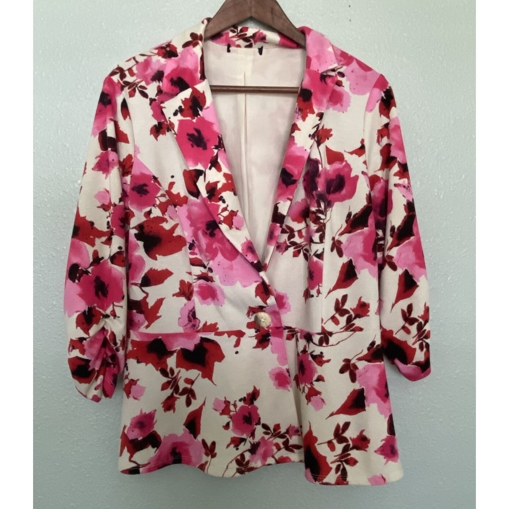 Lioness Women's Dress Jacket Fitted Large Painted Pink Floral Classy